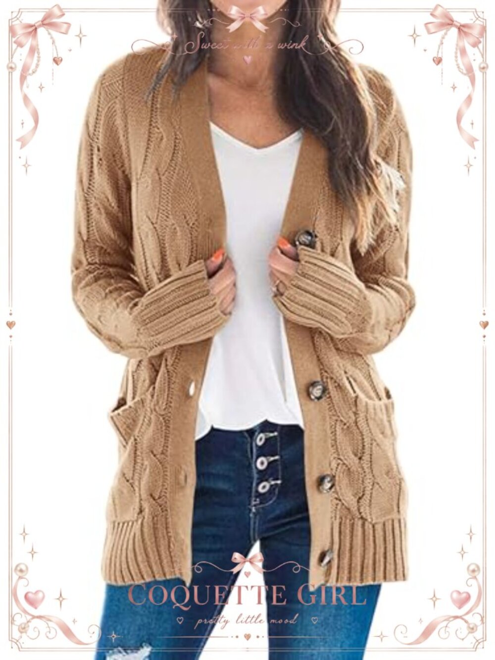 PRETTYGARDEN Cable Knit Button Down Cardigan Sweater Women